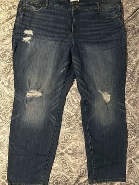 LOFT Women’s Distressed Dark Blue Boyfriend Jeans